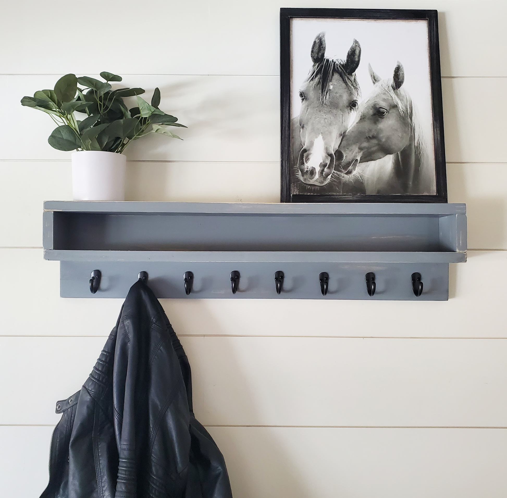 Grey Coat Rack With Shelf And Hooks By TeDi Workshop
