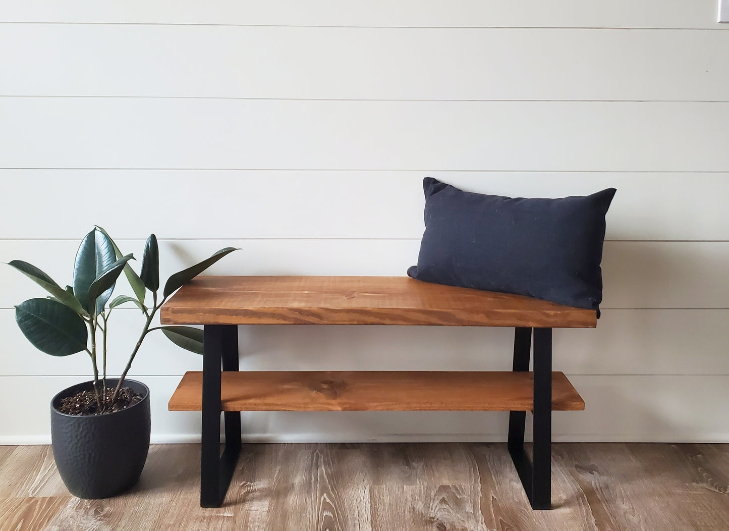 Farmhouse Rustic Bench With Shelf