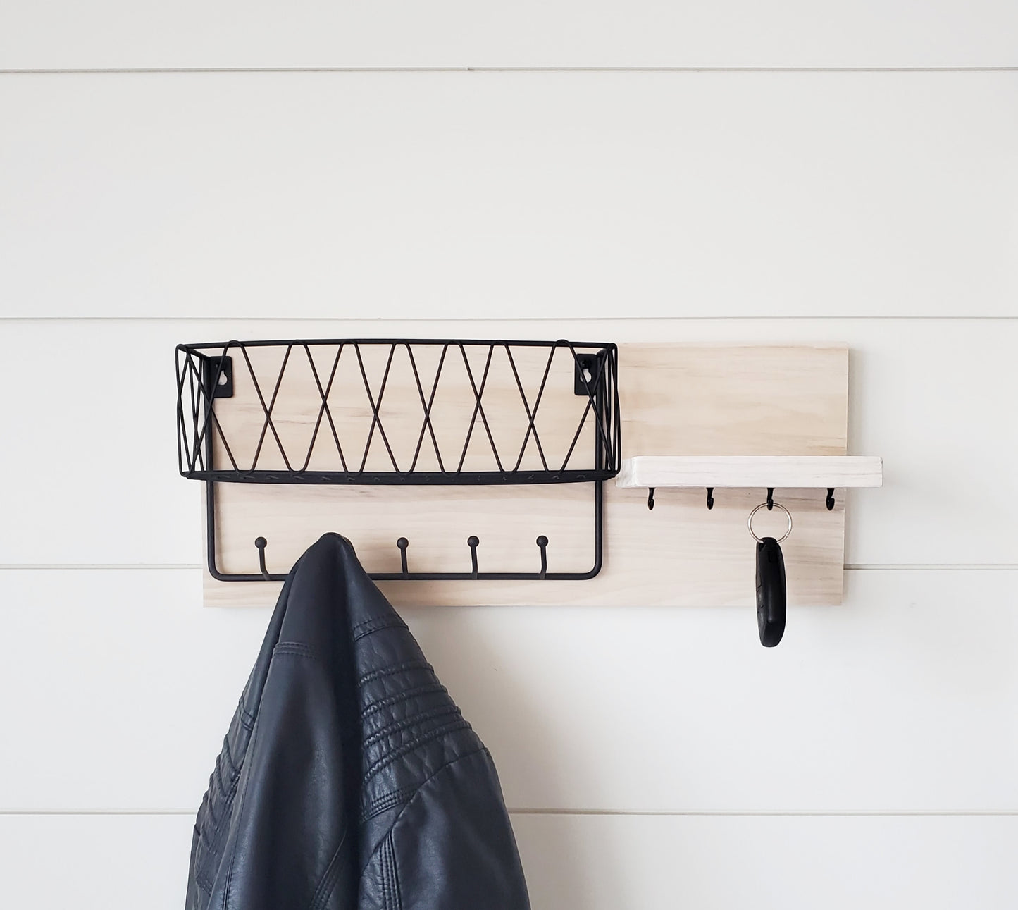Wooden Key Hanger With Basket