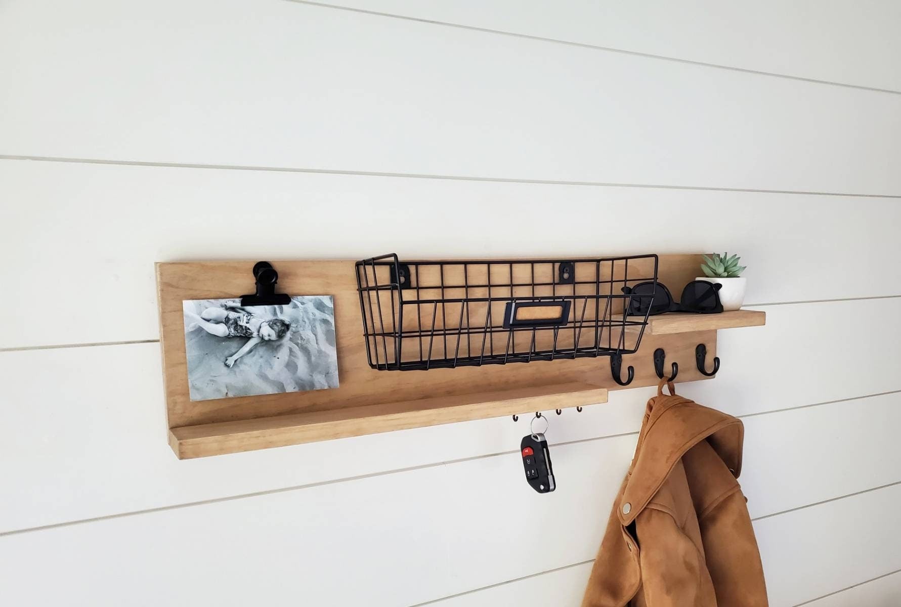 The Handmade Entryway Wall Organizer with Coat and Key Hooks