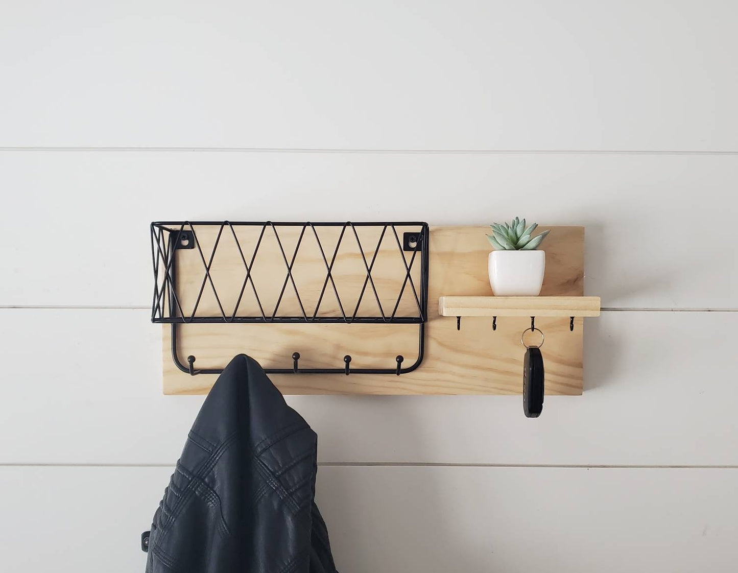Wooden Key Hanger With Basket