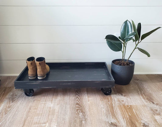 Wooden Boot Tray With Wheels